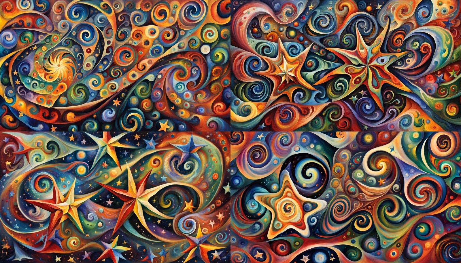 Swirling Stars in Cosmic Dance: Impasto Oil Painting