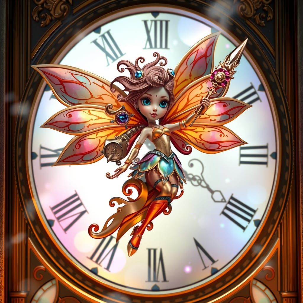 Clockwork Fairy in Jewel-Toned Tower, Illustrative Style