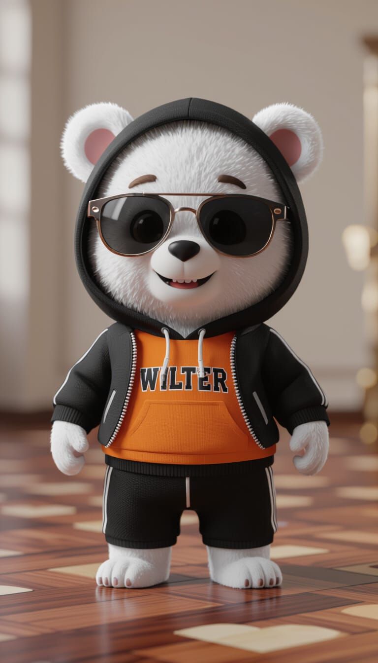 Adorable 3D Animated White Bear in Sporty Outfit