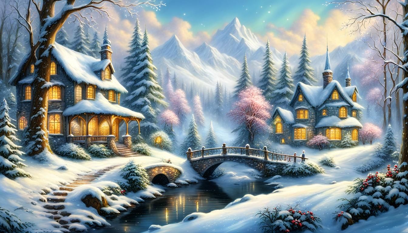 Enchanted Winter Wonderland in Whimsical Fantasy Style
