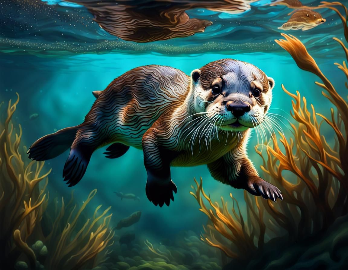 Baby Otter Underwater: Photorealistic 8K Rendering