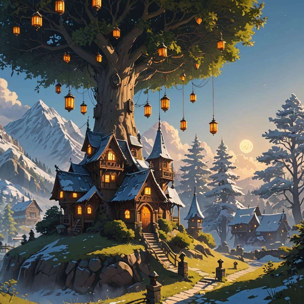Charming Dwarven Village in Vibrant Forest