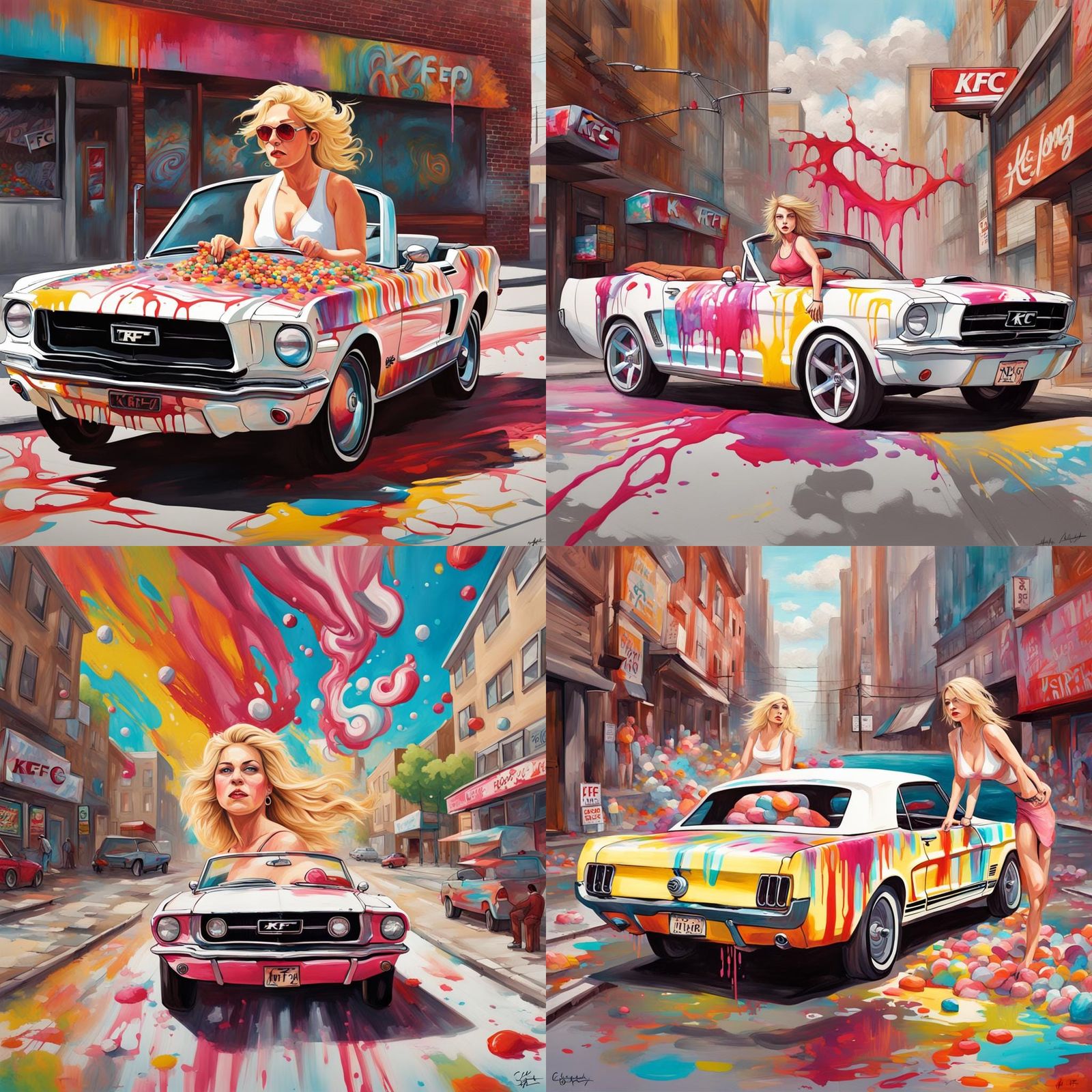 Woman in Mustang: Graffiti Art Style