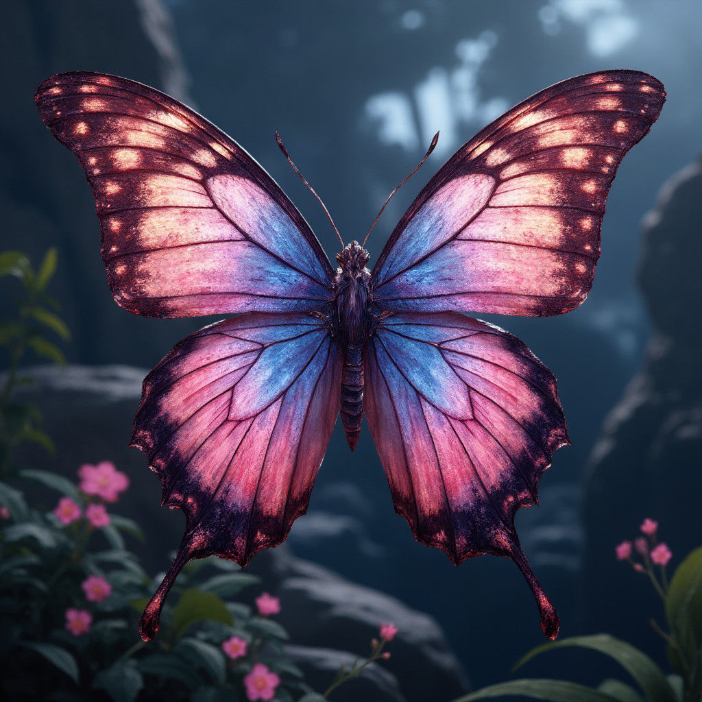 Ethereal Time Butterfly Unfolds in Vibrant, Fantastical Art