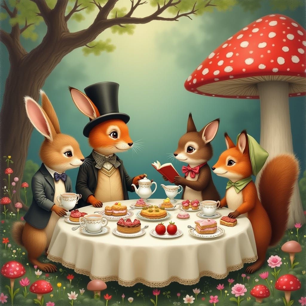 Whimsical Tea Party in Mushroom Forest