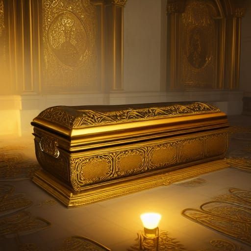 Ornate Casket in Palace Tomb, Dramatic Lighting