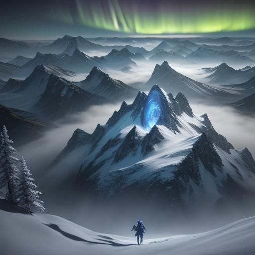 Fantasy Mountain Peak with Iris Portal in 3D