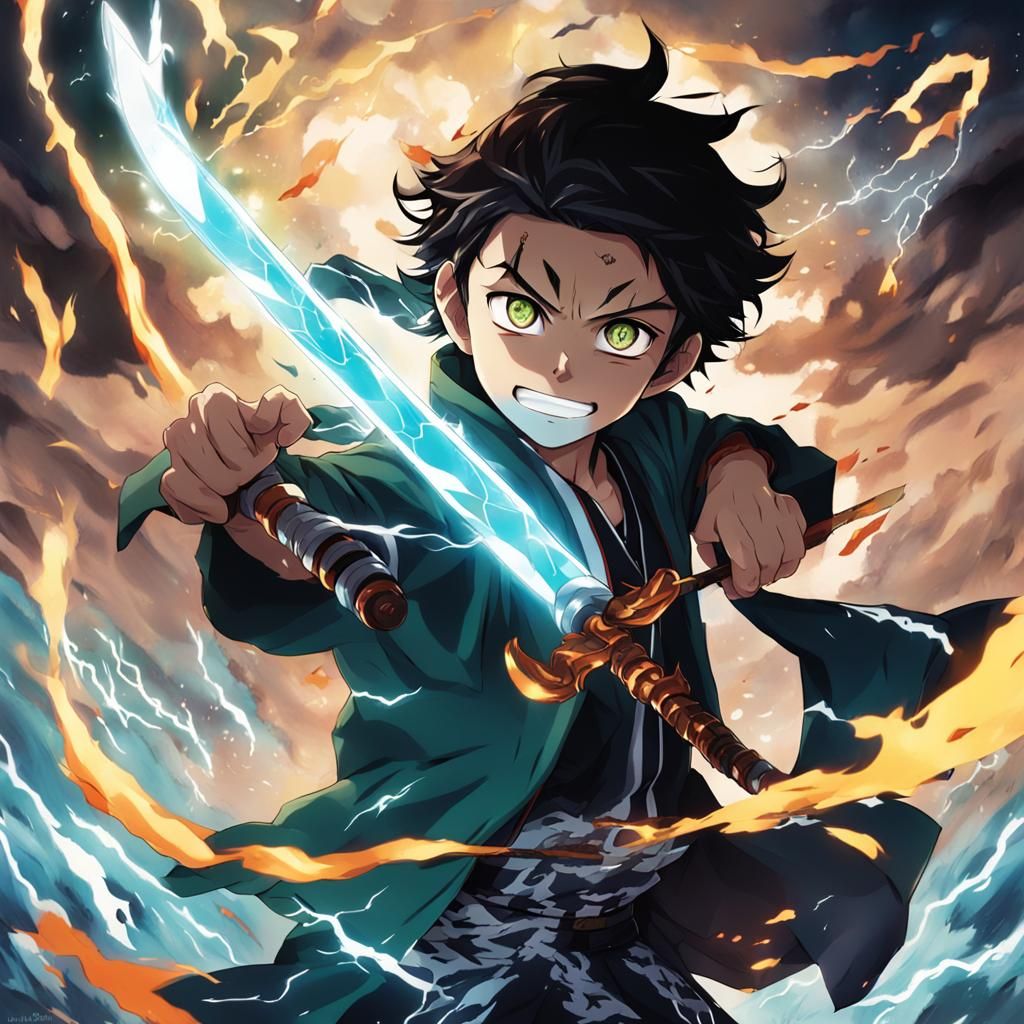 Anime Style Demon Slayer with Thunder Breathing