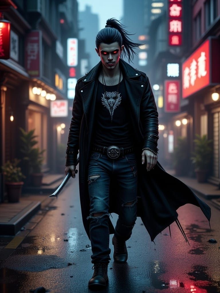 Cyberpunk Vampire Samurai Stalks Tokyo Streets