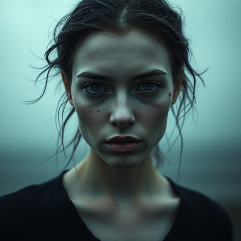 Surreal Hyperrealistic Portrait of a Woman Walking into Dark...