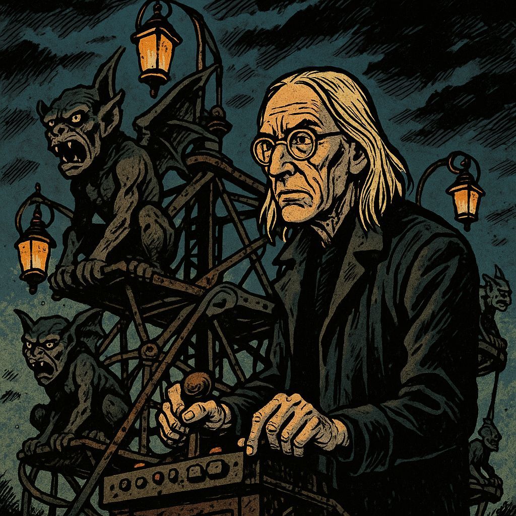 Steampunk Carnival Operator in Stormy Twilight