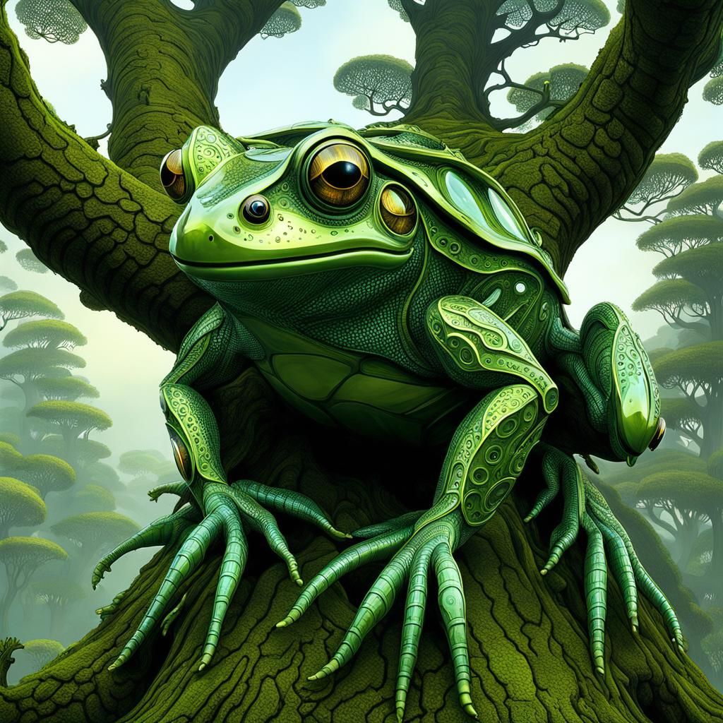 Giant Humanoid Glass Frog in Steampunk Style