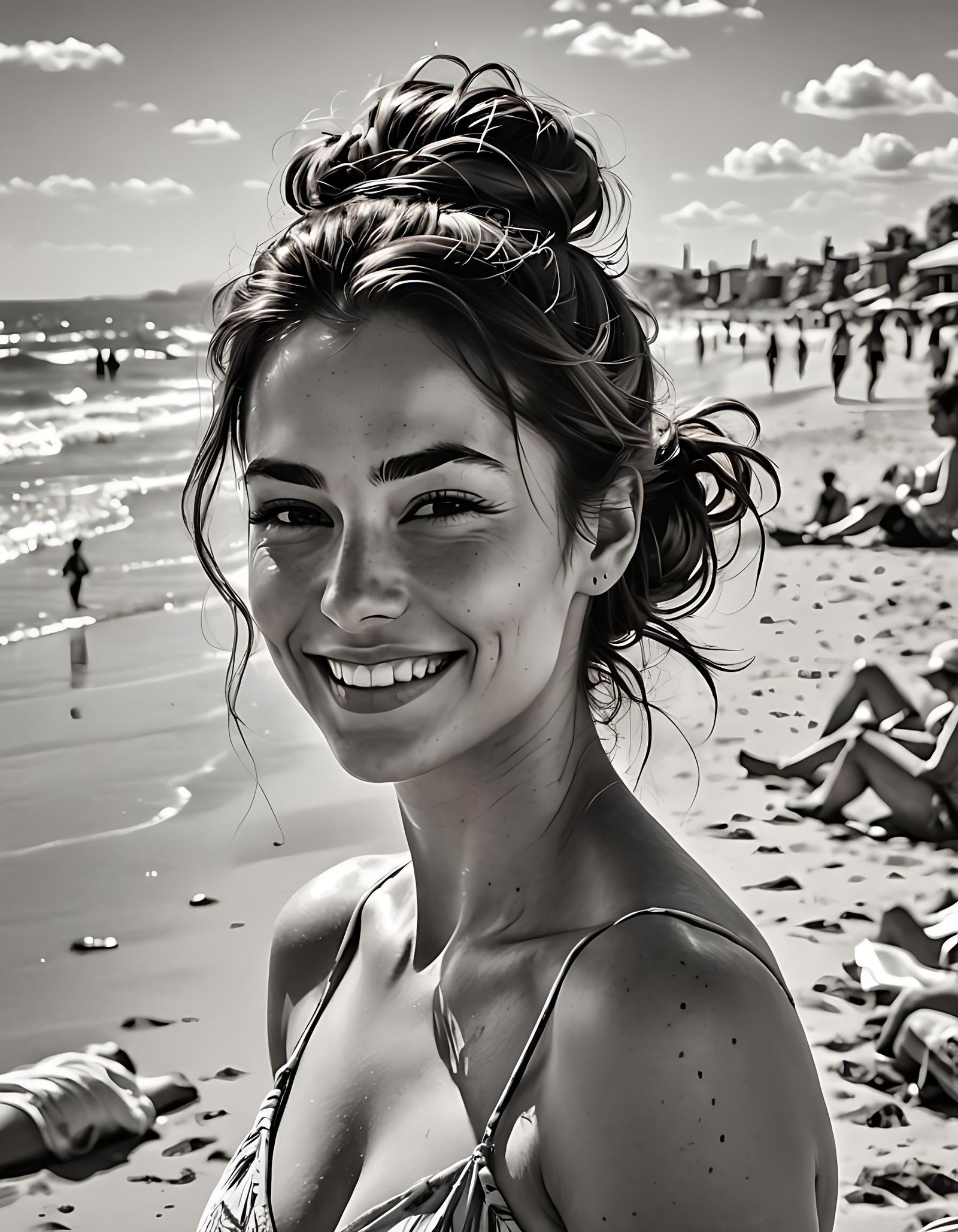 Black & white portrait, a day at the beach ...