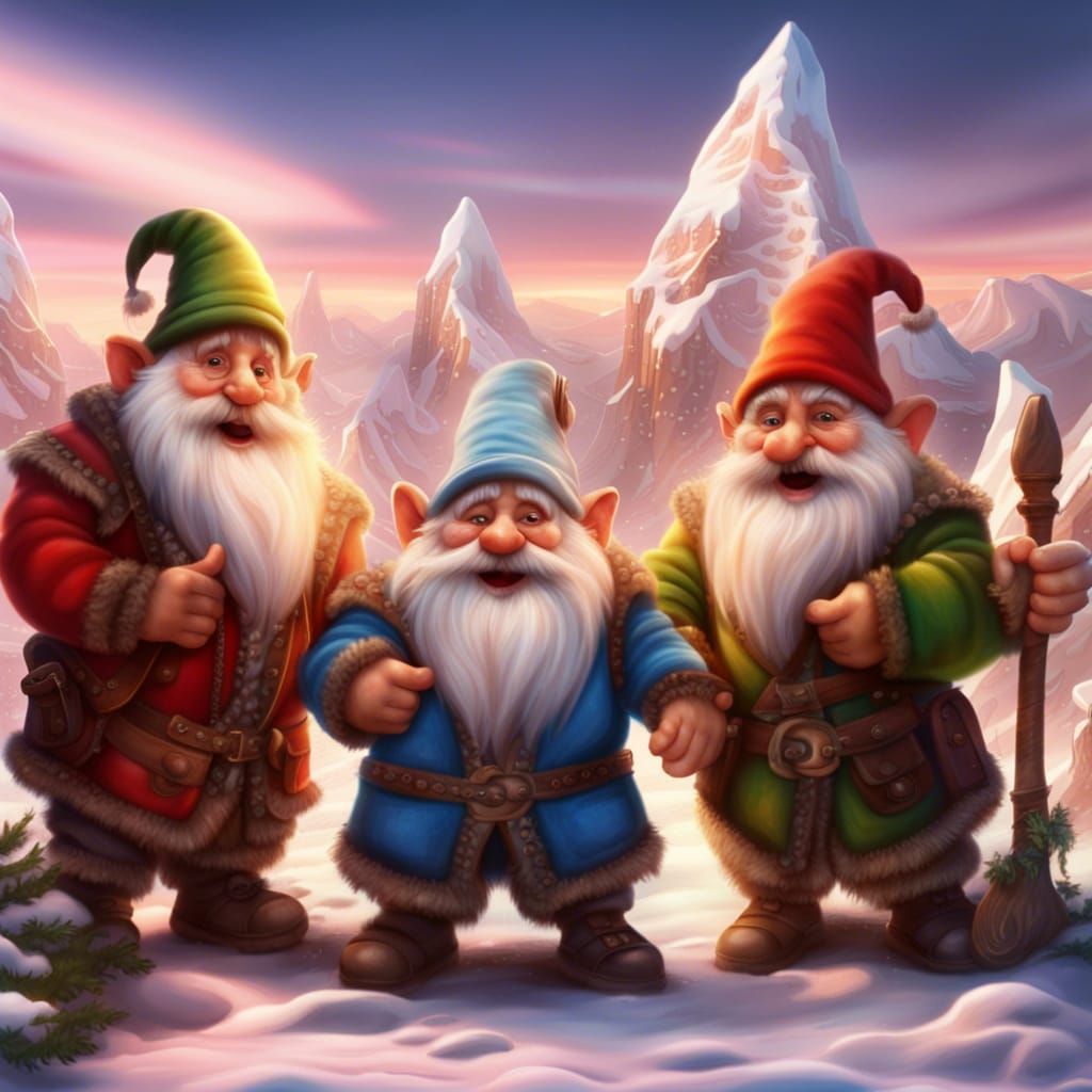 Three Happy Dwarves in Festive Digital Art
