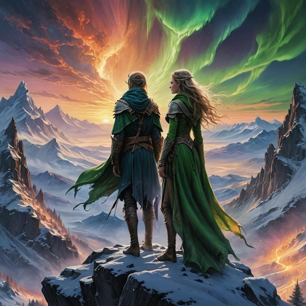 Elf Warrior on Mountain Peak in Digital Art Style