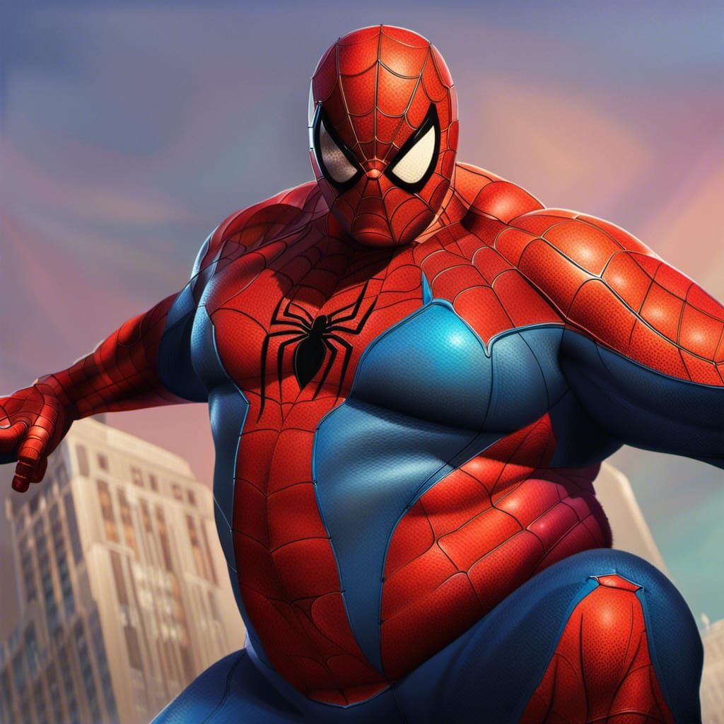 Hyperrealistic Fat Spiderman Splash Art
