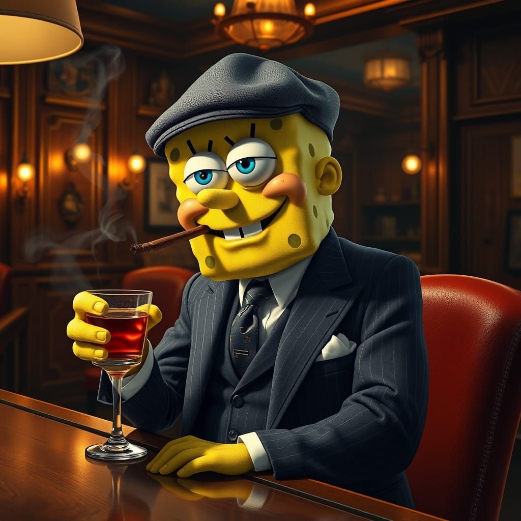 Tough Mobster SpongeBob in 1920s Noir