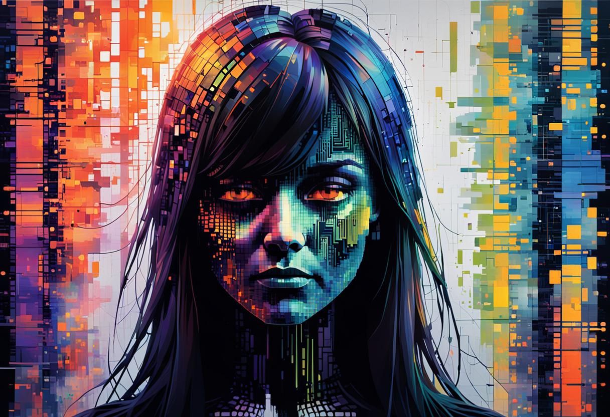 Vivid Abstract Portrait in Corrupted ASCII Style