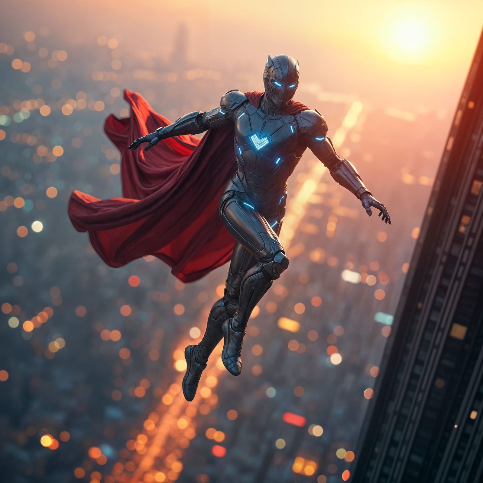 Hero's Courageous Leap: Cinematic Matte Painting