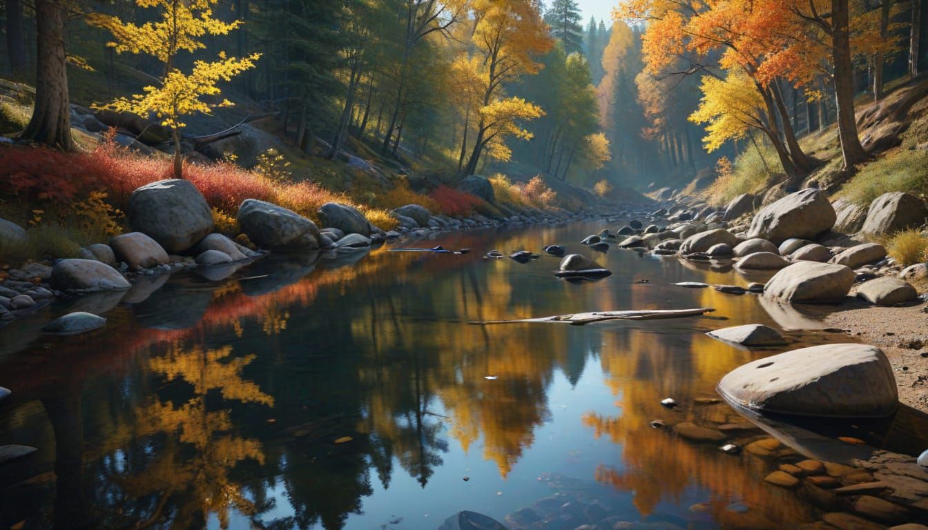 Reflections of Autumn Forest in Riverstone Creek