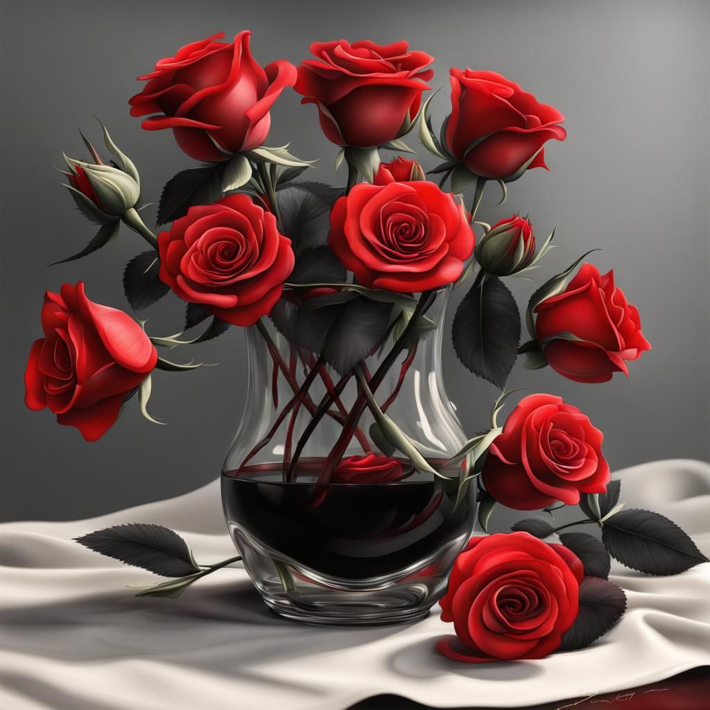 Black and Red Roses on Altar, Realistic Rendering