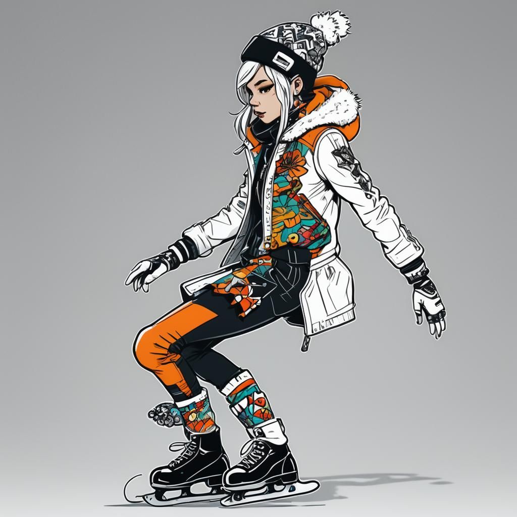 Rockabella on Skates: Manga-Inspired Coloring Page