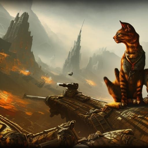 Detailed War Cat Fantasy Concept Art