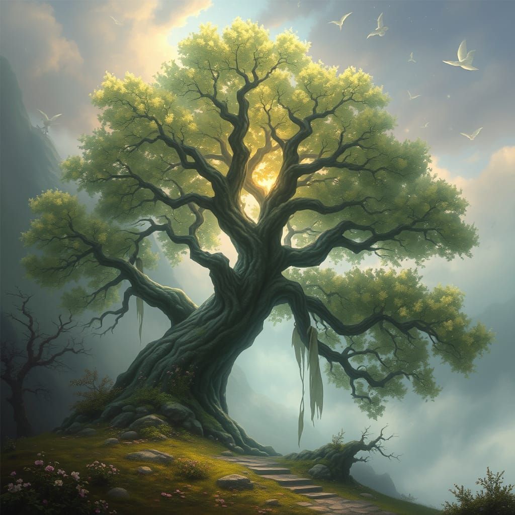 Ethereal Guardian Tree in Fantasy Realm