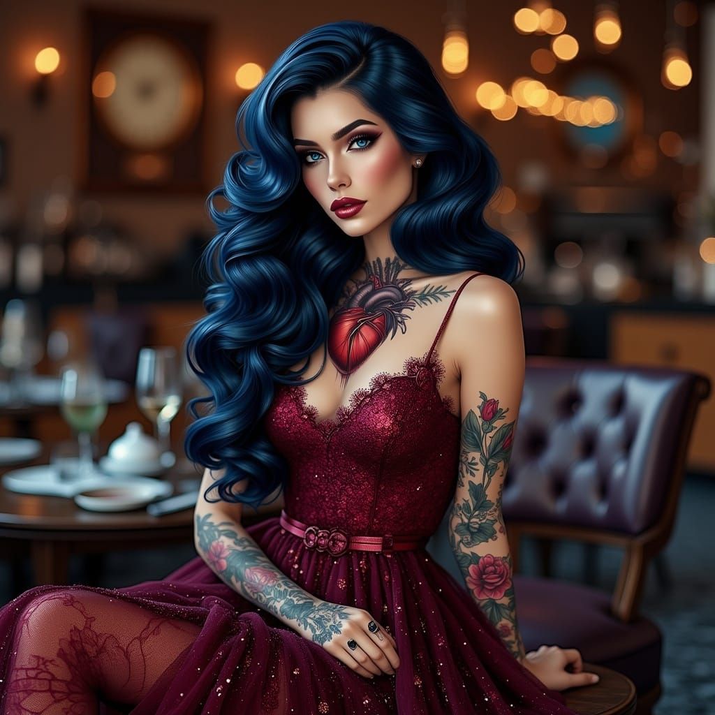 Burgundy Goddess in a Stunning Sequined Party Gown