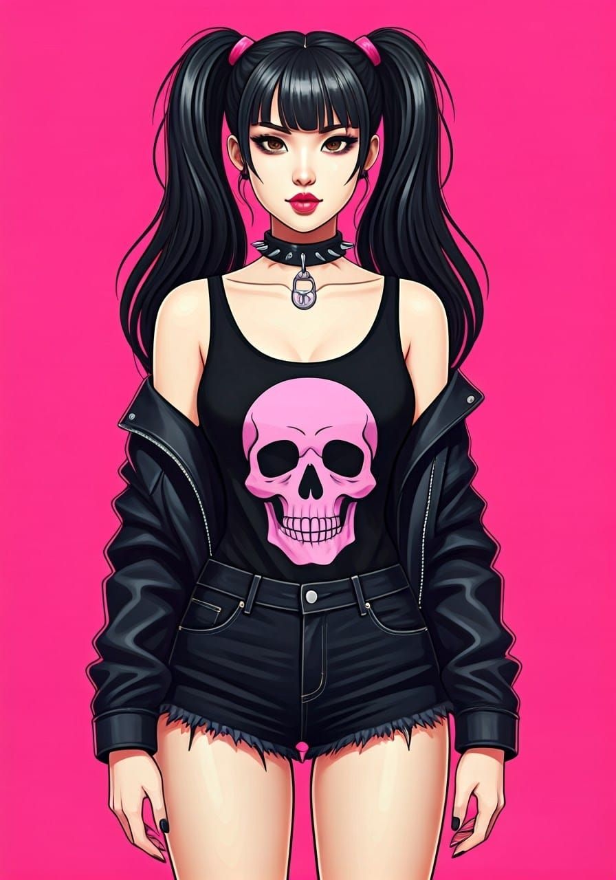 Gothic Kawaii Girl in Vibrant Shounen Anime Style