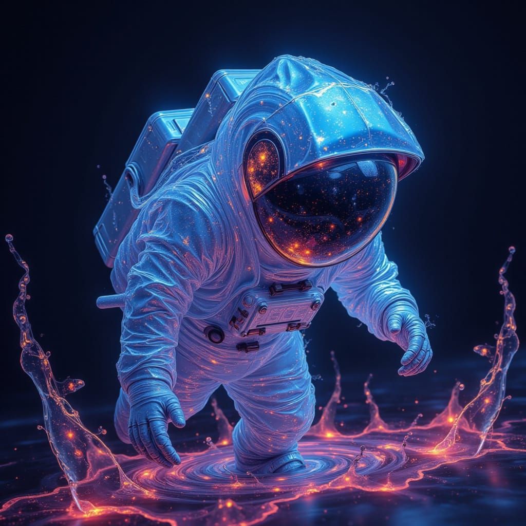 Astronaut with Neuroglow Synapsis in Neon Style