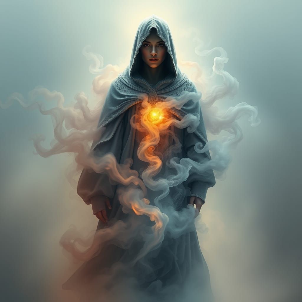 Ethereal Cloud Figure Leading a Flock