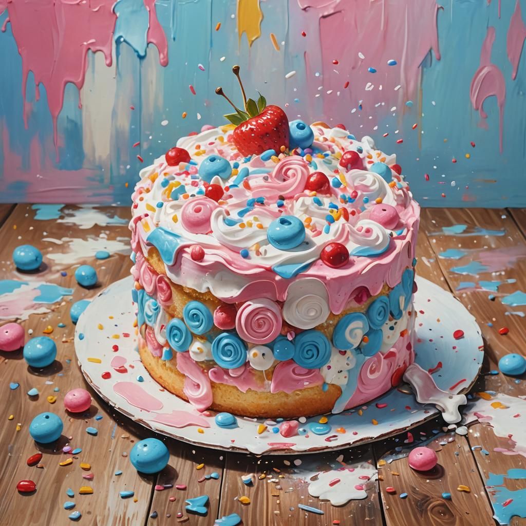 Vibrant Cake Still Life as Oil Painting