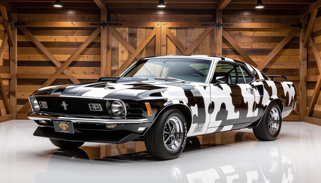 1970 Mustang Boss 429 Cow Print in Horse Stall