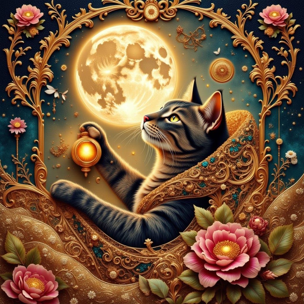 Majestic Cat <lora:FiosGoldOpulence:1.0> <lora:DreamweaverFlux:1.0> <lora:Cats and Dogs:1.0> <lora:CHINESE EMBROIDERY:1....