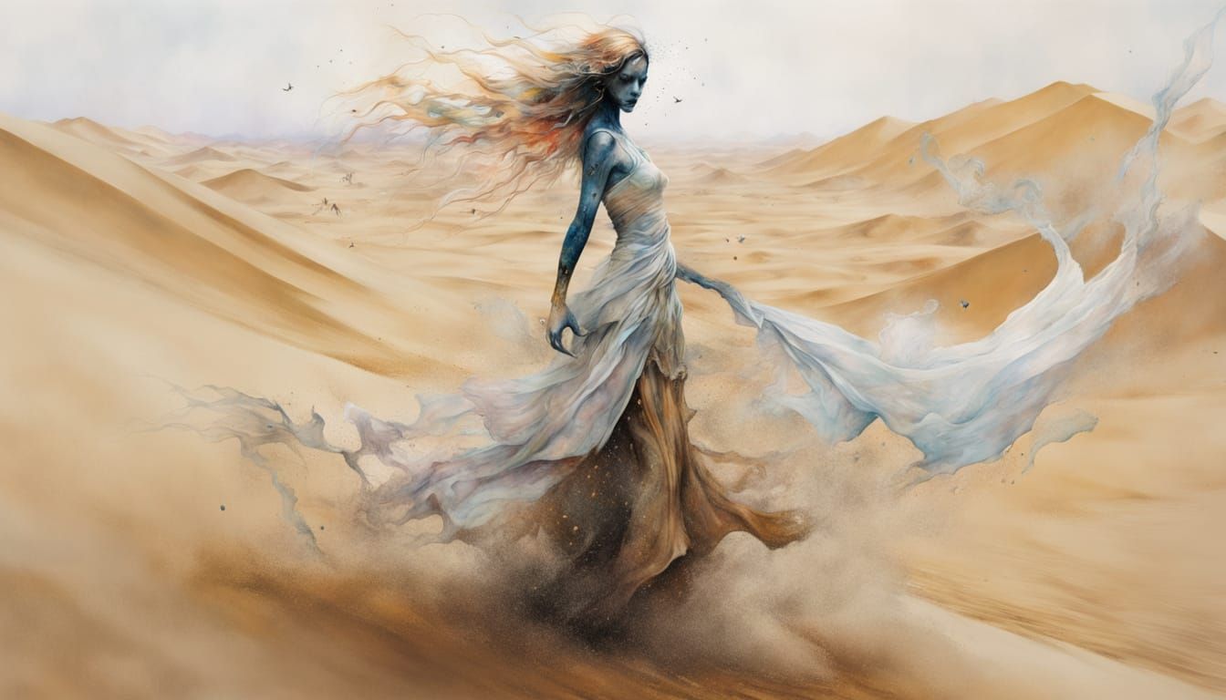 Surreal Fairy Rides Sand Dunes in a Cyberpunk 8-Bit Art Styl...