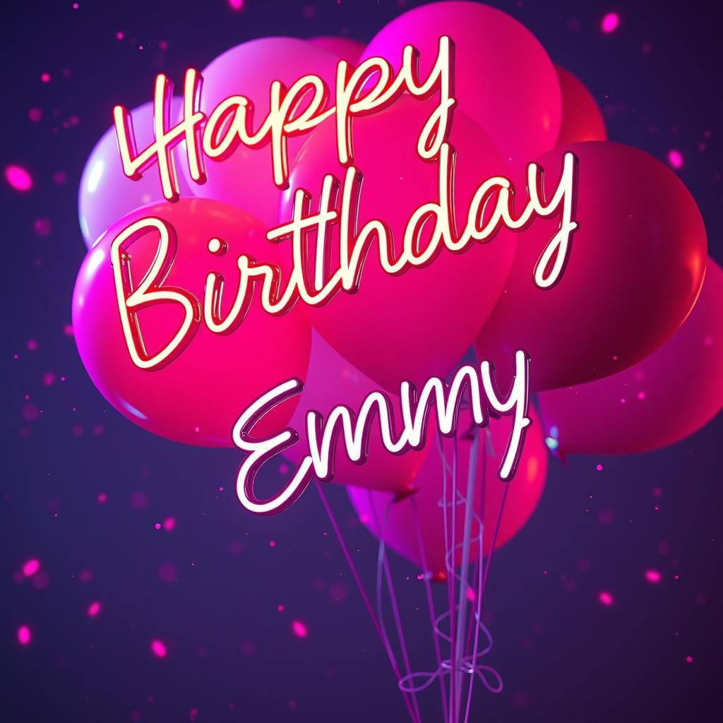 Pink and Purple Birthday Balloons with Neon Sign