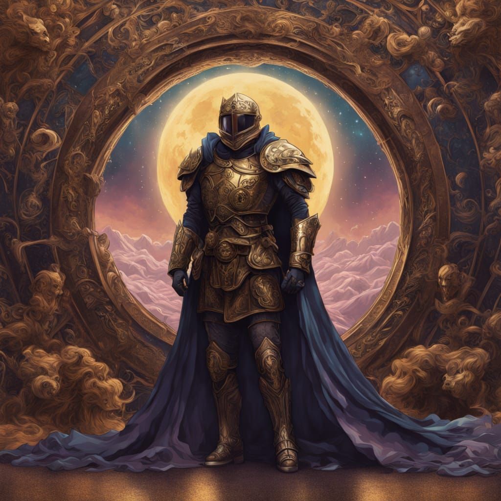 Armored Figure Gazing at Nebula, Digital Painting