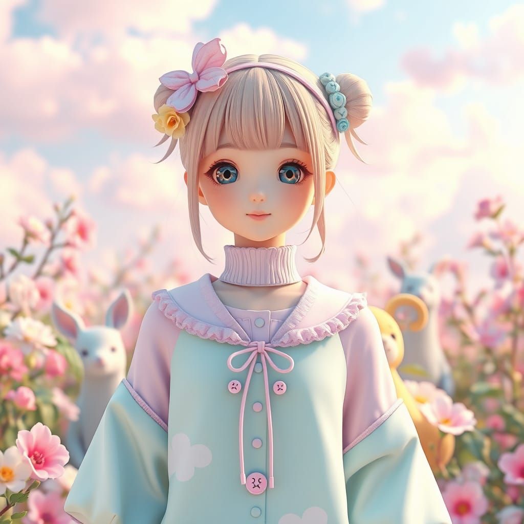 Pastel Kawaii Character in Whimsical Anime Art