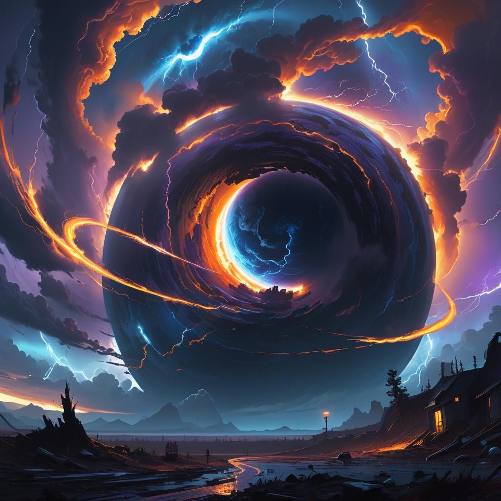 Galactic Storm Around a Planet in Fantasy Art Style
