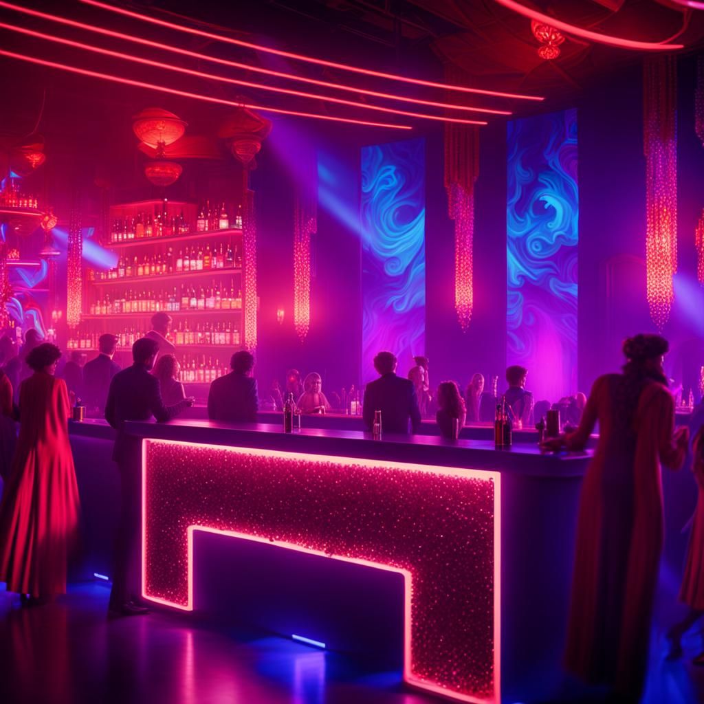 Halloween Nightclub Scene in Art Nouveau Style