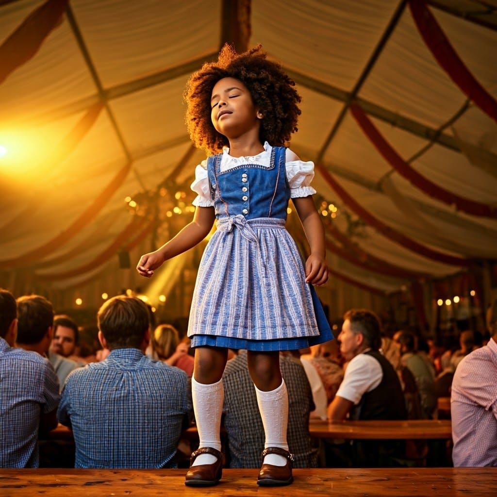Joyful Girl Dancing in a Beer Tent