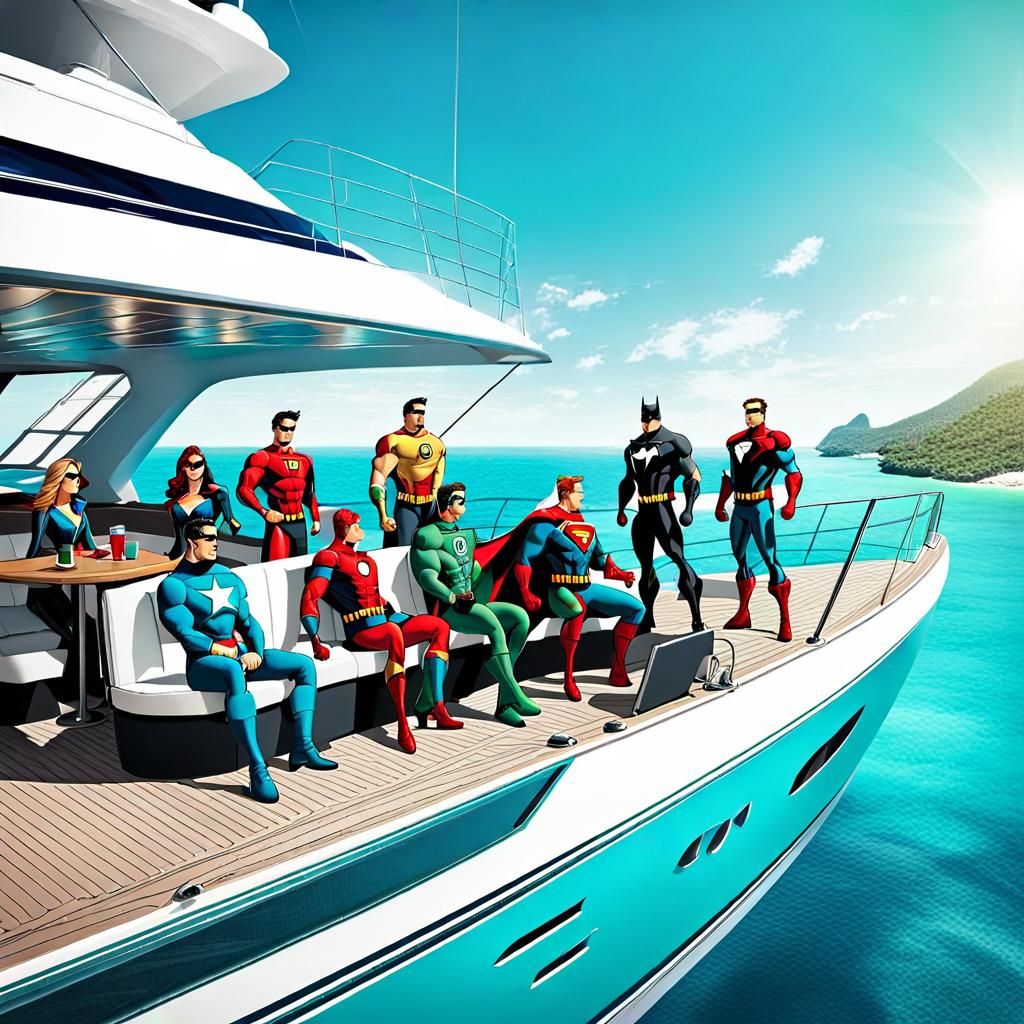 Superheroes chillin' on a yacht