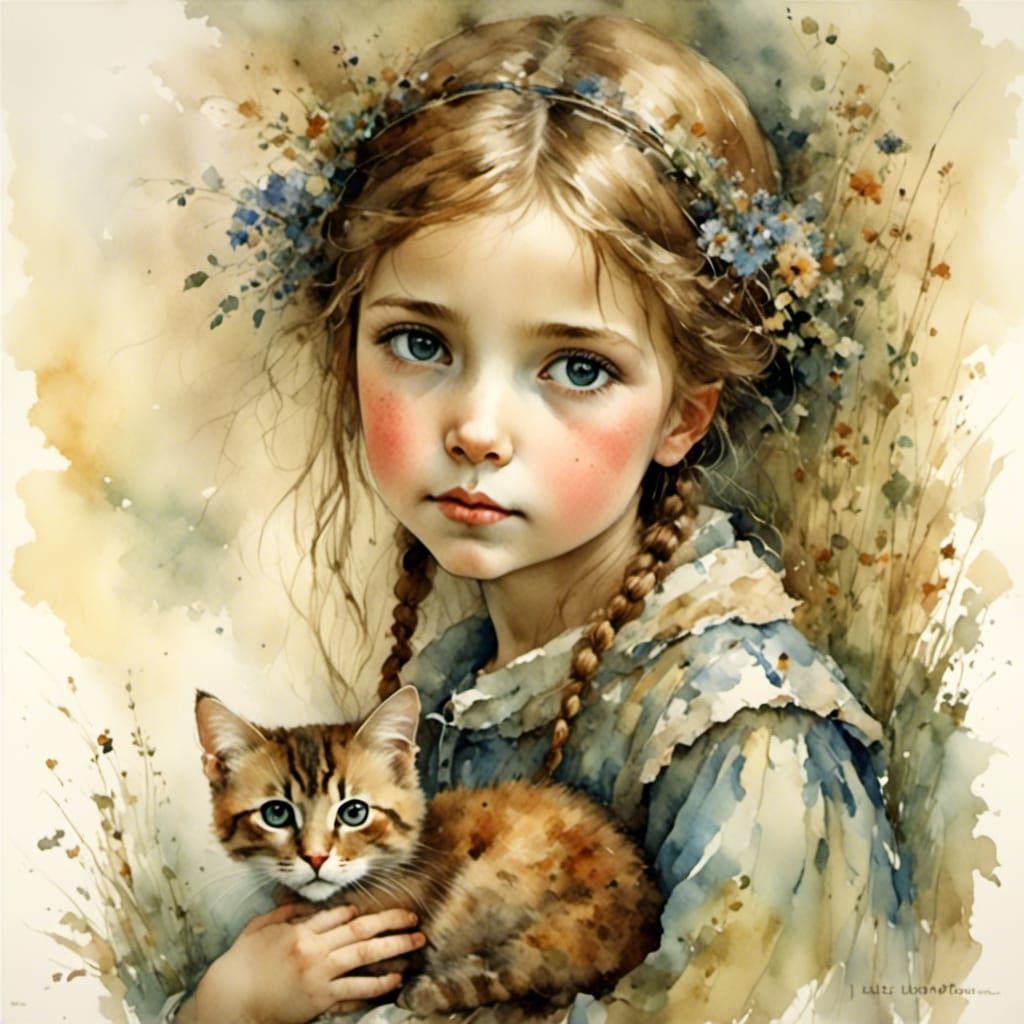 Girl with Cat: Fantasy Illustration Style