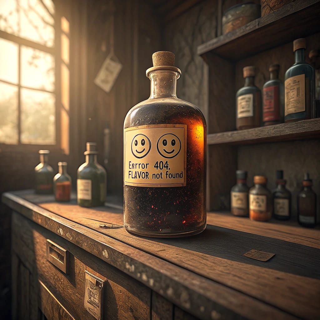 Surreal Amber Bottle on Weathered Shelf in Photorealistic St...