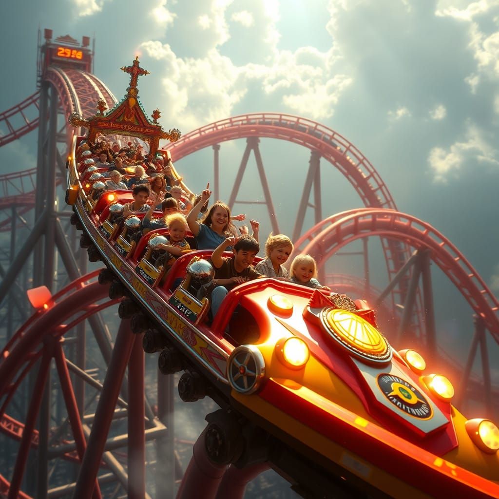 Epic Cinematic Roller Coaster with Thousands of Vibrant Ride...
