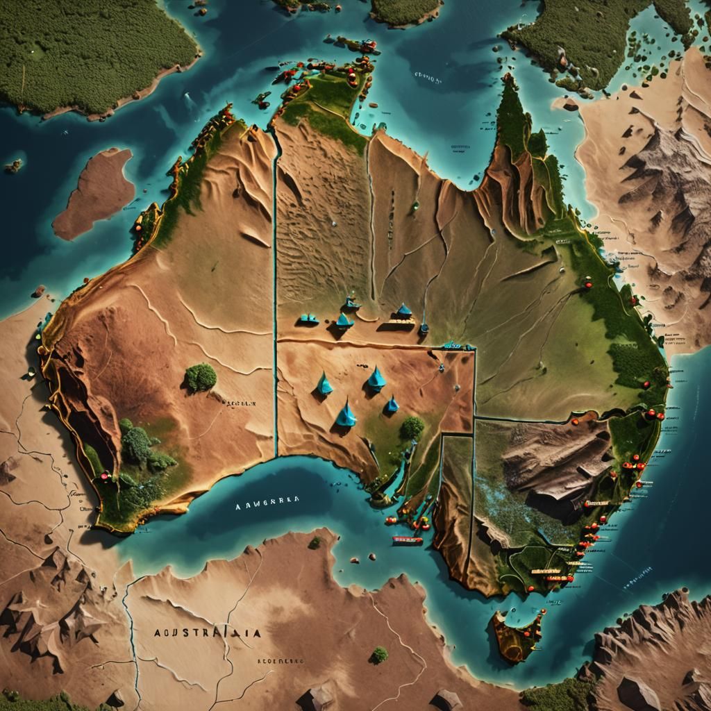 Detailed Map of Australia with Alice Springs Pinpoint