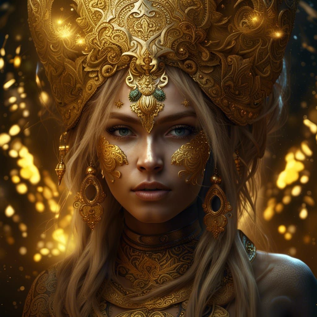Golden Afro Woman in Dark Fantasy Concept Art