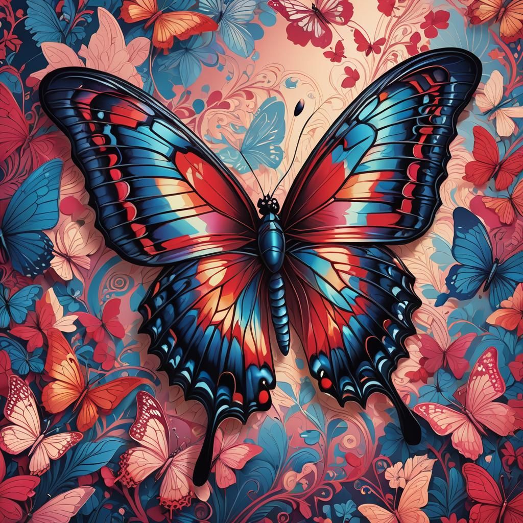 Detailed Vector Butterfly Illustration in Anime Style