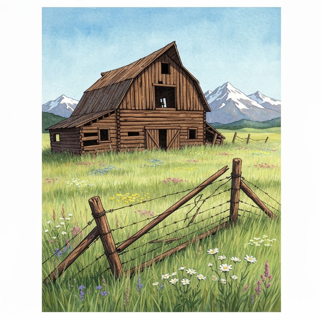 Abandoned Barn in Meadow: Watercolor and Acrylic Impasto